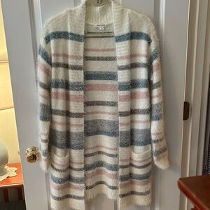 Cozy Striped Open-Front Cardigan